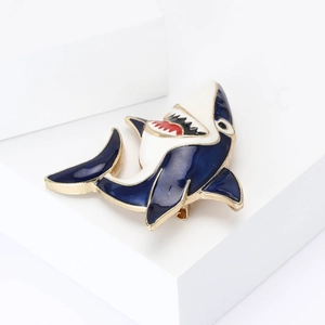 Cartoon great white shark enamel brooch pin with blue and white shark jewelry for suits