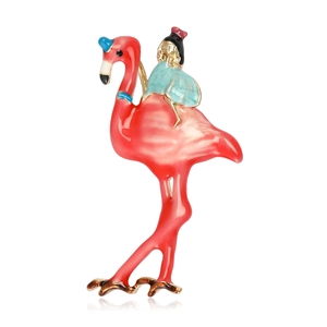 Broche de Flamenco de Esmalte de Aleación Creativa para Mujer Pin de Animal de Dibujos Animados Con Niña Joyería de Moda