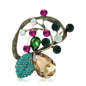 Vintage Alloy Tree Branch Brooch For Women Luxurious Multi-Color Crystal Glass Rhinestone Floral Inlaid Brooches Pin Jewelry Gift