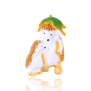Enamel Mother And Baby Hedgehog Brooch Cute Cartoon Animal Lapel Pin Rhinestone Alloy Scarf Buckle Fashion Jewelry Gift