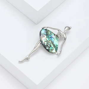 Elegant ballerina brooch with iridescent abalone shell inlay and sparkling crystals