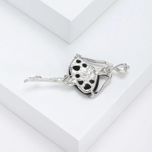 Elegant silver ballet dancer brooch showing detailed back view and secure pin clasp closure
