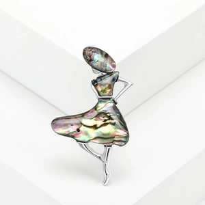Fashion Alloy Abalone Shell Ballet Dancer Brooch For Women Vintage Dancing Girl Pin Accessory Jewelry Gift