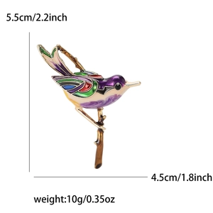 Detailed view of colorful enamel bird brooch size 5.5cm by 4.5cm with 10g weight