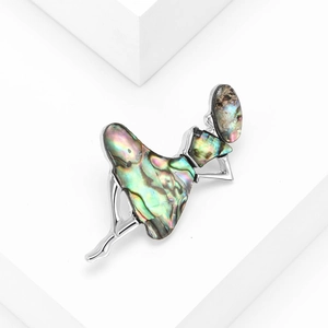 Vintage ballerina brooch with natural abalone shell in silver setting for women