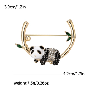 Cute panda brooch with bamboo design and rhinestones, dimensions 3.0cm by 4.2cm