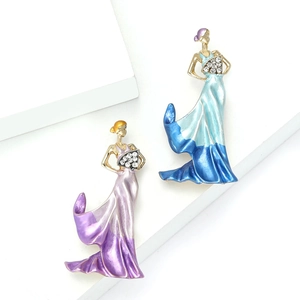 Vintage Elegant Lady Figure Brooch With Folding Fan Alloy Enamel Rhinestone Brooch Pin For Women Party Dress Jewelry