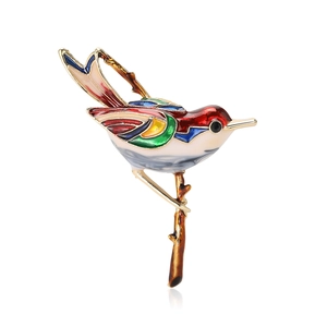 Exquisite enamel bird brooch featuring vibrant colors on a gold-plated alloy branch