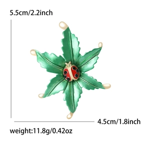 Enamel ladybug on green leaves brooch pin made of high quality alloy for women fashion