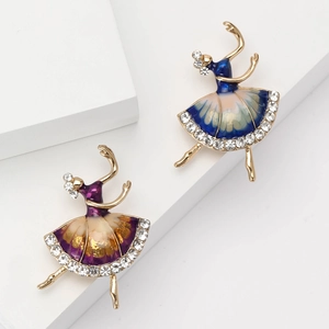 Elegante Spilla Ragazza Balletto per Donna in Lega Smalto con Strass Placcato Oro Spilla per Abito Gioielli di Moda Regalo