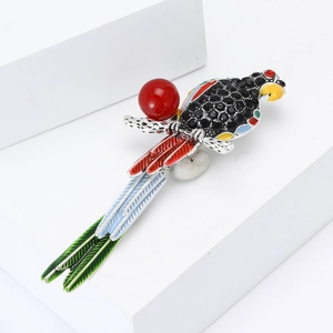 Broche perroquet exquise avec émail coloré et strass brillants pour femmes élégantes