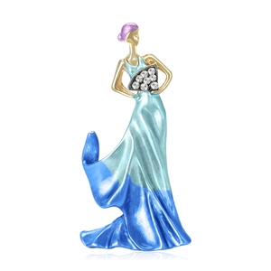 Elegant Lady Figure Brooch Enamel Drip Oil Fan Shaped Alloy Rhinestone Lapel Pin For Women Fashion Suit Accessory Jewelry