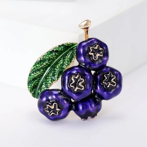 Korean Style Cute Enamel Blueberry Fruit Brooch For Women Alloy Purple Fruit Pin For Cardigan Sweater Dress Jewelry