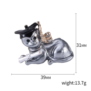Cute puppy graduation brooch with black cap and white scroll featuring crystal details