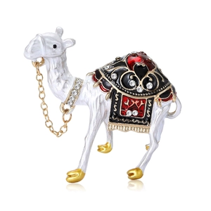 Exquisite camel shaped alloy brooch with red black enamel and sparkling rhinestones