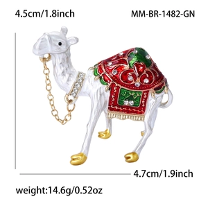 Elegant camel enamel brooch with sparkling crystals and size weight dimensions