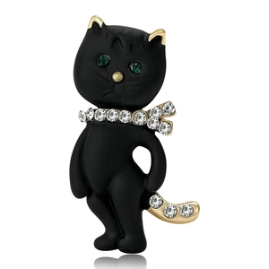 Süße Schwarze Katze Brosche Pin Für Damen Legierung Strass Tier Reversnadel Mode Schmuck Zubehör Für Anzug Mantel Jacke Geschenk