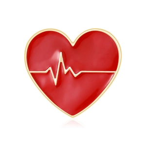Spilla Creativa a Forma di Cuore Battito Cardiaco ECG Smalto Lega Semplice Spilla da Bavero per Donna Moda Vestiti Rosso Oro Accessorio Regalo