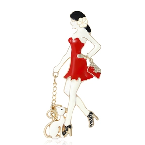 Broche de Dame Élégante en Alliage Goutte d'Huile Mode Femmes Promenant Chat Chien Épingle Émaillée Bijoux Décoration