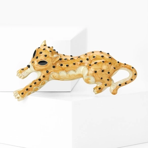Minimalist cheetah leopard enamel brooch pin in orange and black for stylish women