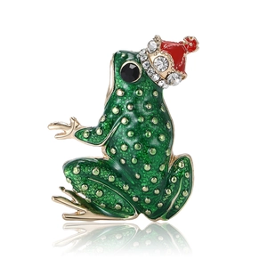 Broche prince grenouille en émail avec couronne verte et détails en alliage doré
