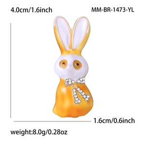 Süße gelbe Emaille Hasenbrosche mit Strassschleife, Größe 4,0 cm mal 1,6 cm