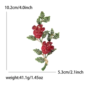 Dimensions détaillées de la broche rose en strass rouge avec marquages de taille