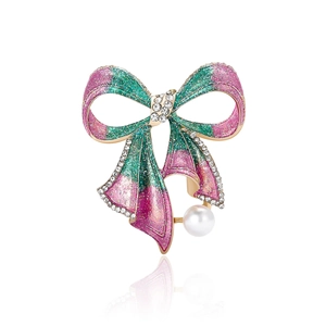 Élégante Broche Nœud en Alliage Avec Strass et Künstliche Perle d'Imitation Paillettes Dégradées Nœud Papillon Émaillé Corsage Femme Bijoux