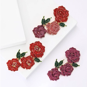 Élégante Broche Fleur de Rose en Alliage et Strass de Style Coréen pour Femmes Corsage Floral Rose Rouge Violet Épingle de Costume