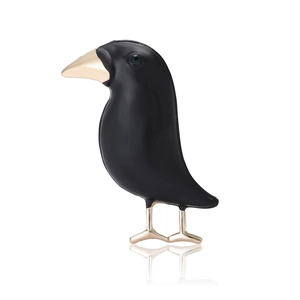Creative Alloy Enamel Crow Brooch For Men Women Retro Bird Pin With Green Rhinestone Eye Fashion Suits Coat Jewelry Accessory