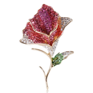 Elegant Rose Flower Brooch For Women Gold Plated Alloy Rhinestone Enamel Flower Pins For Suit Dress Accessory Jewelry