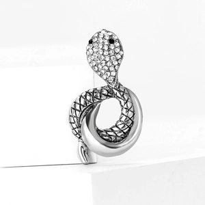 Fashionable alloy rhinestone snake brooch with sparkling crystals and silver polished finish