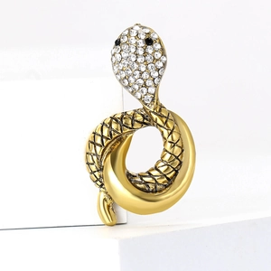 Vintage Alloy Snake Shape Brooch For Men Women Punk Hip Hop Rhinestone Inlaid Suit Cardigan Corsage Animal Lapel Pin Jewelry