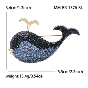 Broche baleine bleue scintillante en alliage de cristal avec dimensions et poids