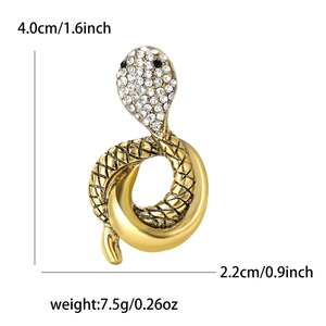 Vintage alloy snake brooch with rhinestones for suits, size 4.0cm by 2.2cm