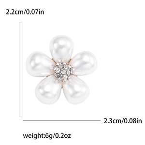 Broche fleur perle dorée élégante avec pétales blancs et cristaux scintillants, 2.2x2.3cm