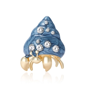 Elegant Alloy Enamel Hermit Crab Shell Brooch With Rhinestones Marine Life Animal Breastpin For Women Fashion Clothing Jewelry Gift