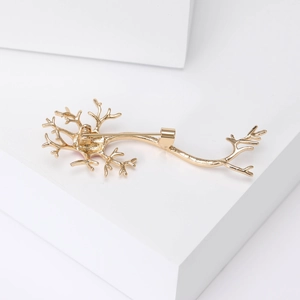 Artistic gold neuron-inspired alloy brooch with nature branch structure and pin back