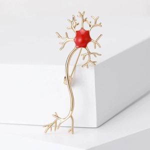 Creative Neuron Cell Brooch Pin Science Medical Anatomy Jewelry For Women Gold Alloy Red Enamel Biology Gift Fashion Accessory