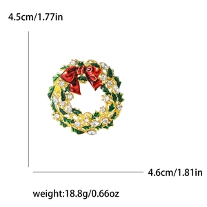 Weihnachtskranz Brosche mit roter Schleife und Kristallen, 4,6x4,5cm Legierungsnadel