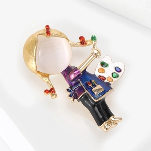 Niedliche Cartoon Malermädchen Brosche Legierung Emaille Öltropfen Mit Herzpalette Und Pinsel Künstlerische Nadel Für Damen Mode Schmuck