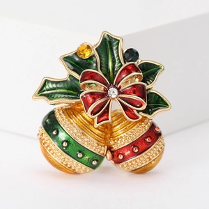 Broche Cloche de Noël Alliage Émail Feuille de Houx Strass Nœud Bijoux Festifs Mode Pour Femmes Hommes Cadeau