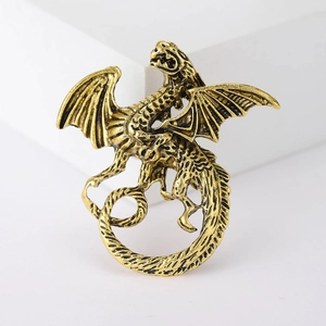 Vintage alloy dragon brooch and pendant dual-use accessory for men's suits in gold finish