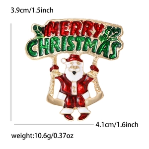 Broche Père Noël en émail doré avec bannière Merry Christmas pour accessoires de fête