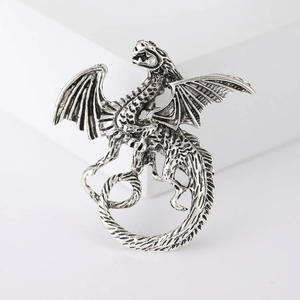 Retro flying dragon brooch in antique silver alloy for men's suits and accessories