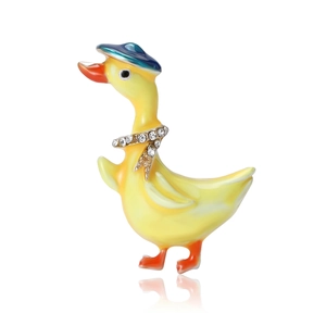 Spilla Coreana di Tendenza a Forma di Papera Gialla in Lega e Smalto Con Strass Elegante Spilla da Bavero Animale per Donna Gioielli