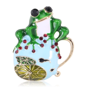 Spilla Creativa a Forma di Rana Verde in Smalto su Teiera Spilla in Lega con Strass Animale per Donna Gioielli Cartone Animato Regalo