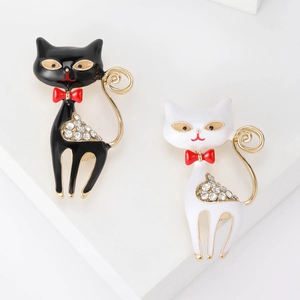 Süße Cartoon Katze Brosche Für Damen Legierung Emaille Katzen Pin Mit Schleife Strass Eingelegt Koreanischer Stil Modeschmuck