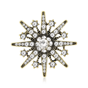 Vintage Alloy Snowflake Brooch Pin For Women Inlaid Rhinestone Star Shape Dual Use Pendant Jewelry Accessory For Party
