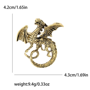 Vintage gold flying dragon brooch for men suits with detailed alloy scales and wing design